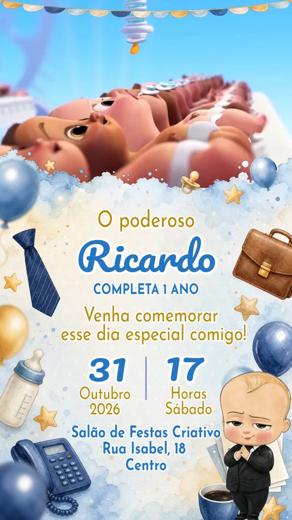 Convite Animado Aniversário O Poderoso Chefinho Para Editar Online