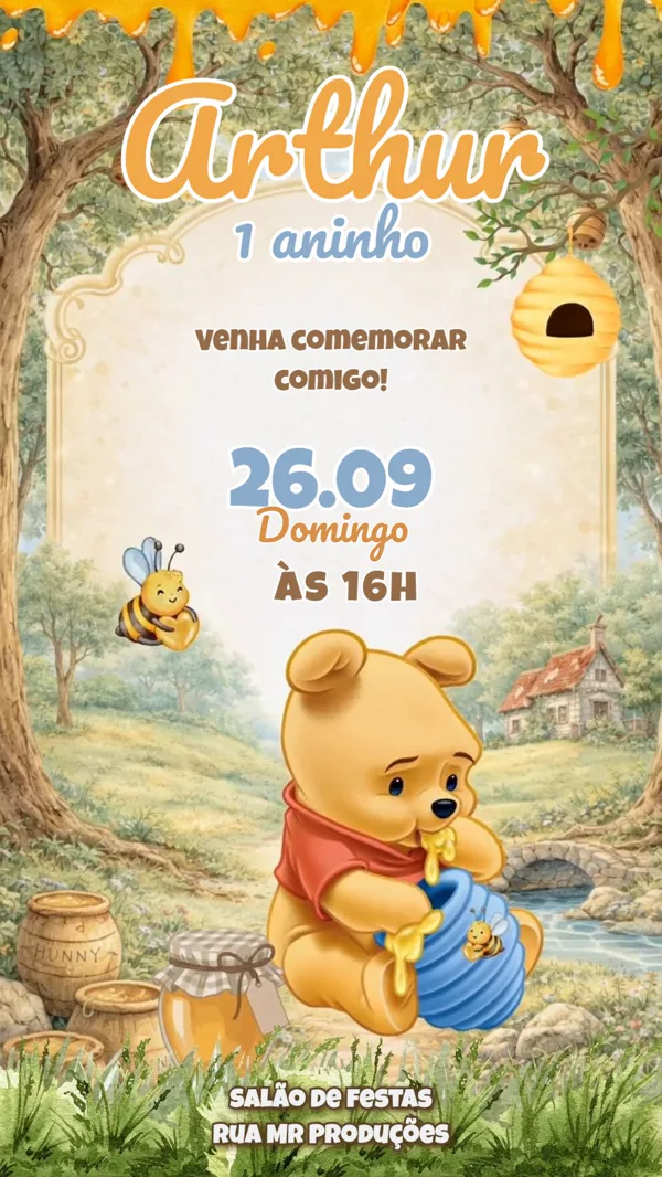 Convite Animado Aniversário Ursinho Para Editar Online