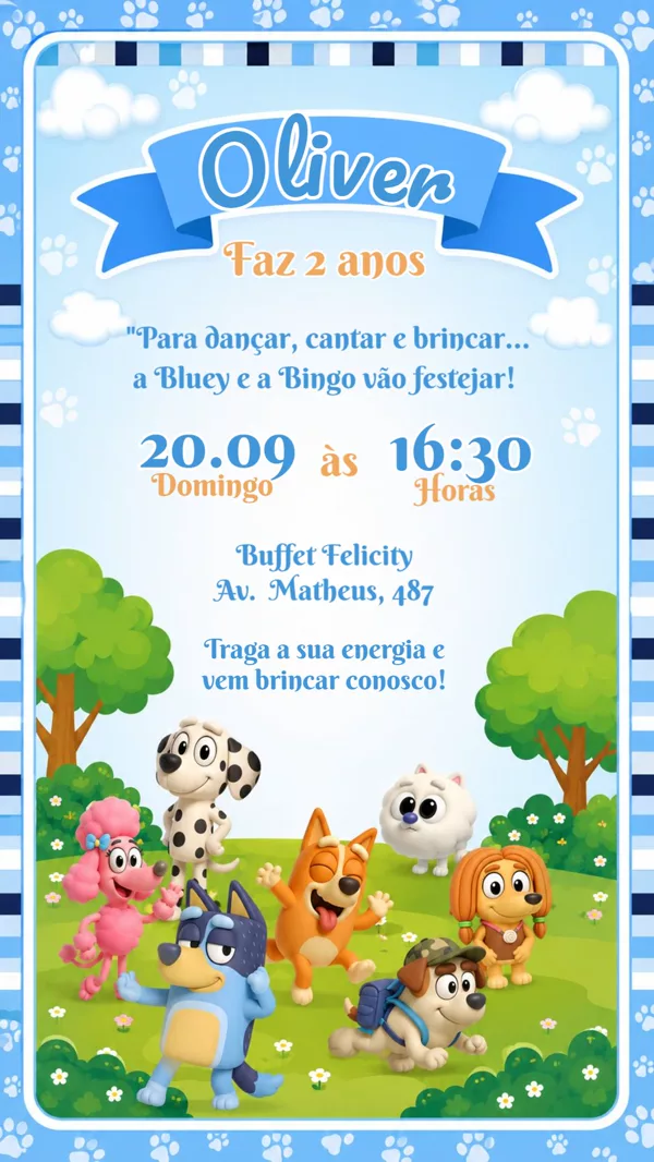 Convite Aniversário Bluey Turma Parque Para Editar Online