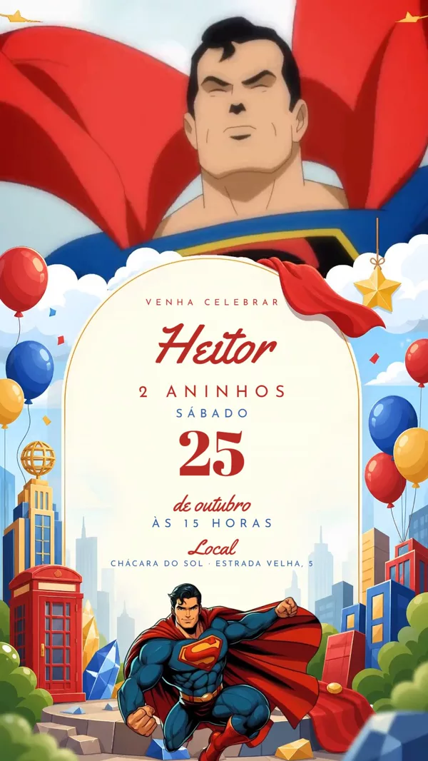 Convite Animado Aniversário Superman Vermelho Para Editar Online