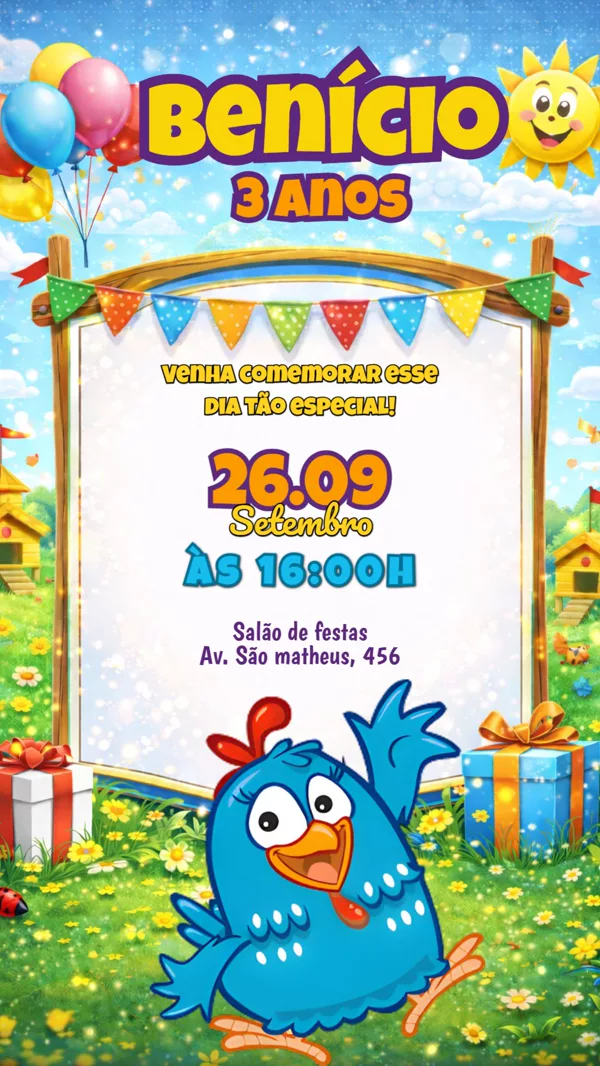 Convite Aniversário Galinha Pintadinha Para Editar Online