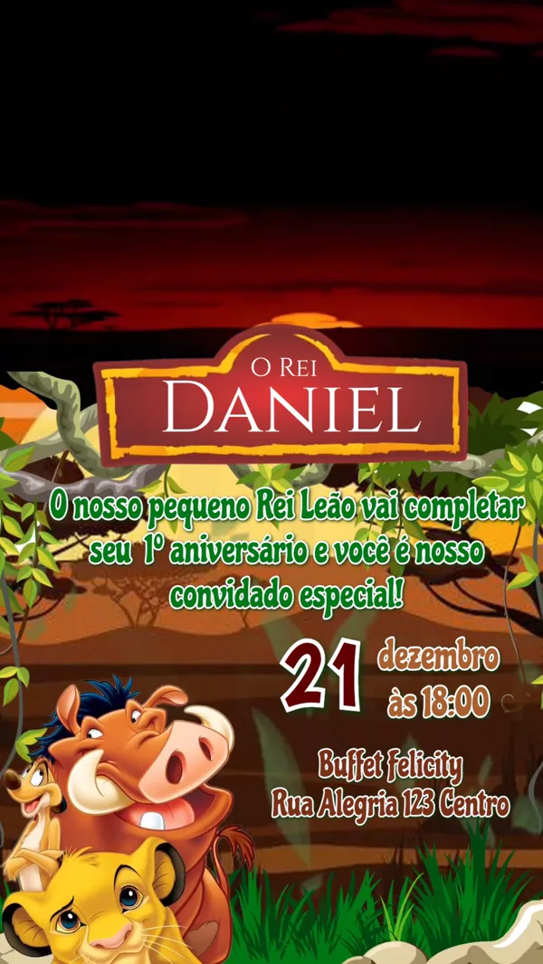 Convite Animado Aniversário O Rei Leão Para Editar Online