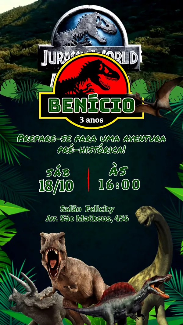 Convite Animado Aniversário Jurassic World Para Editar Online