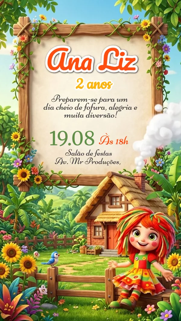 Convite Animado Aniversário Emília Sítio Para Editar Online