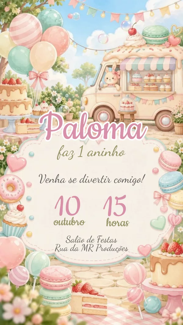 Convite Animado Aniversário Confeitaria Food Truck Para Editar Online