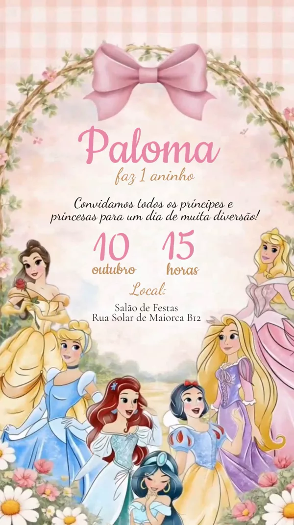 Convite Animado Aniversário Princesas Disney Para Editar Online