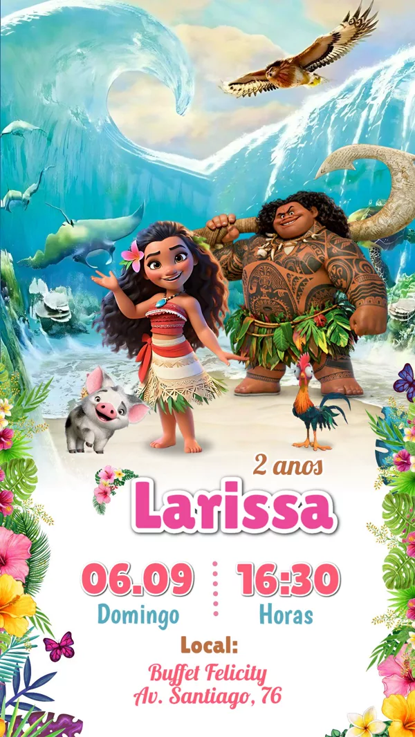 Convite Aniversário Moana Oceano Para Editar Online