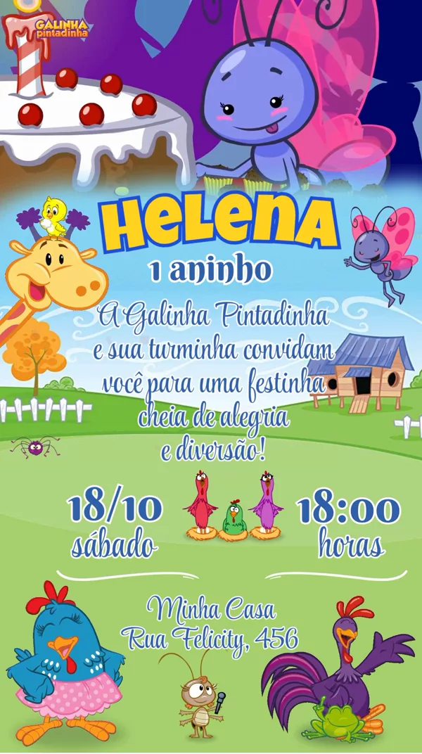 Convite Animado Aniversário Galinha Pintadinha Para Editar Online