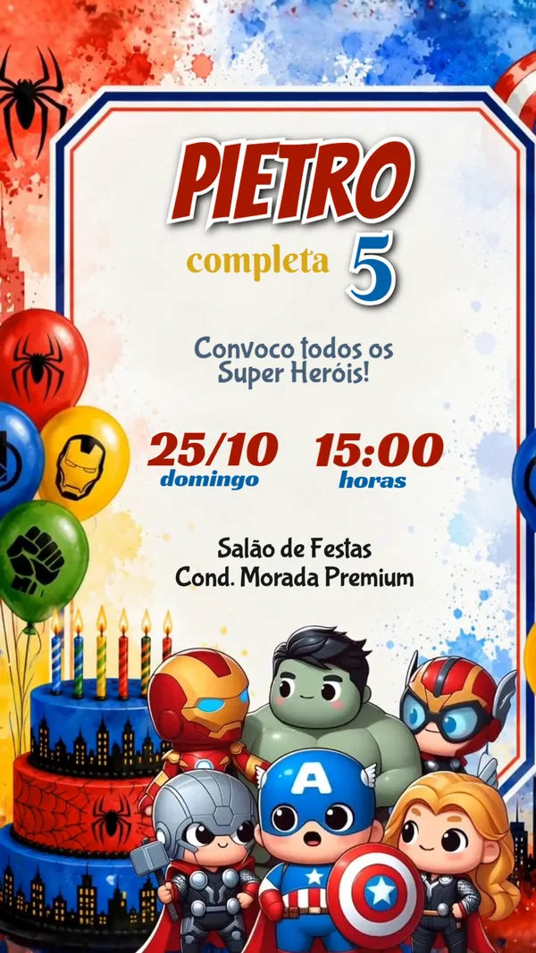Convite Animado Aniversário Vingadores Cidade Para Editar Online