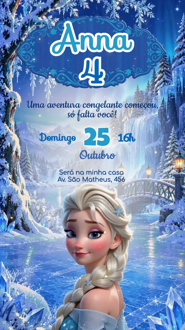 Convite Animado Aniversário Frozen Elsa Gelo Para Editar Online