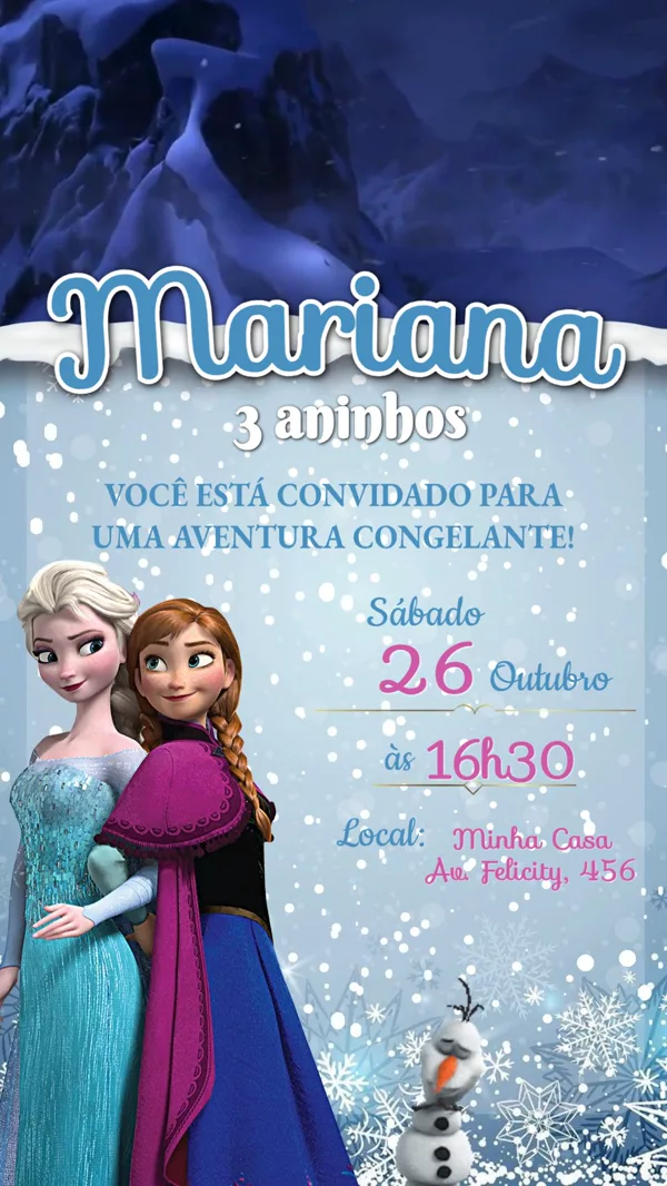 Convite Animado Aniversário Frozen Elsa Anna Para Editar Online