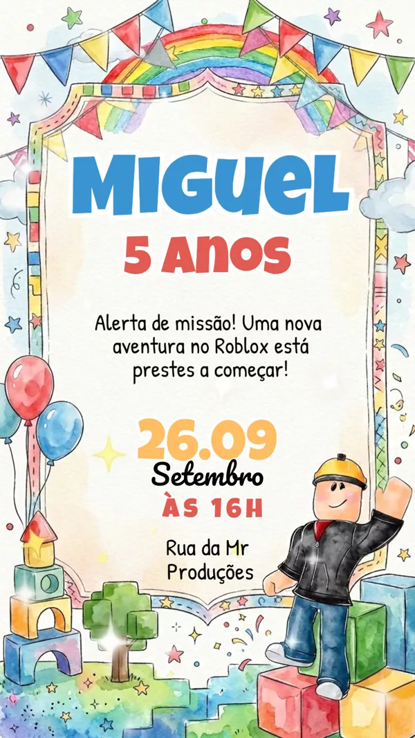 Convite Aniversário Roblox Para Editar Online