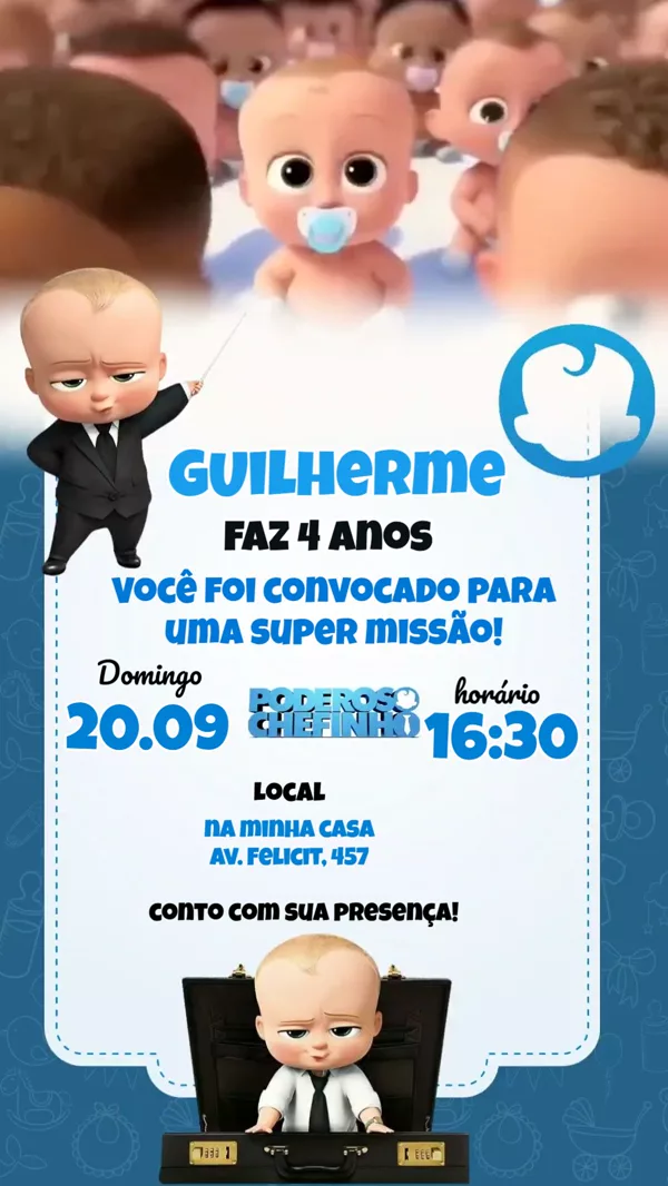 Convite Animado Aniversário Poderoso Chefinho Para Editar Online