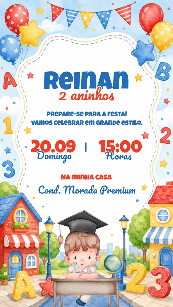 Convite Aniversário Formatura Infantil Menino Para Editar Online