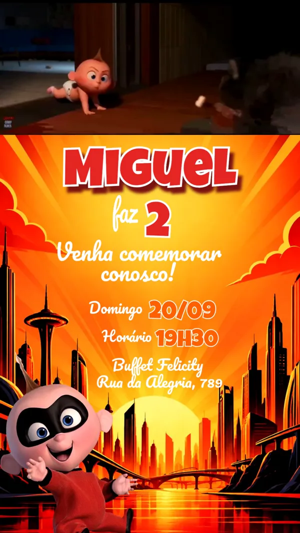 Convite Animado Aniversário Os Incríveis Jack-Jack Para Editar Online
