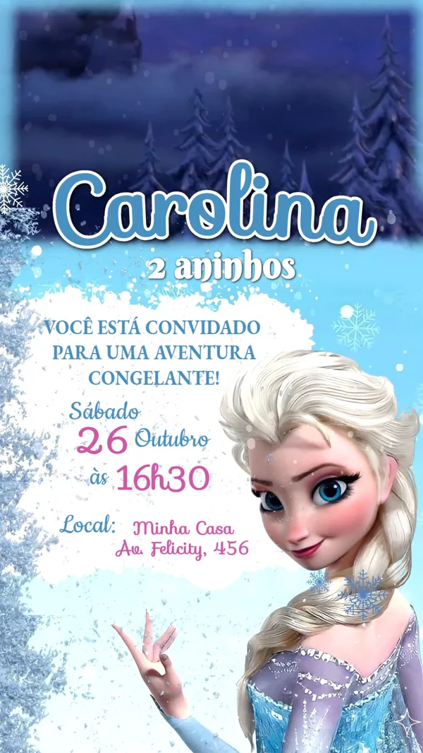 Convite Animado Aniversário Frozen Elsa Para Editar Online