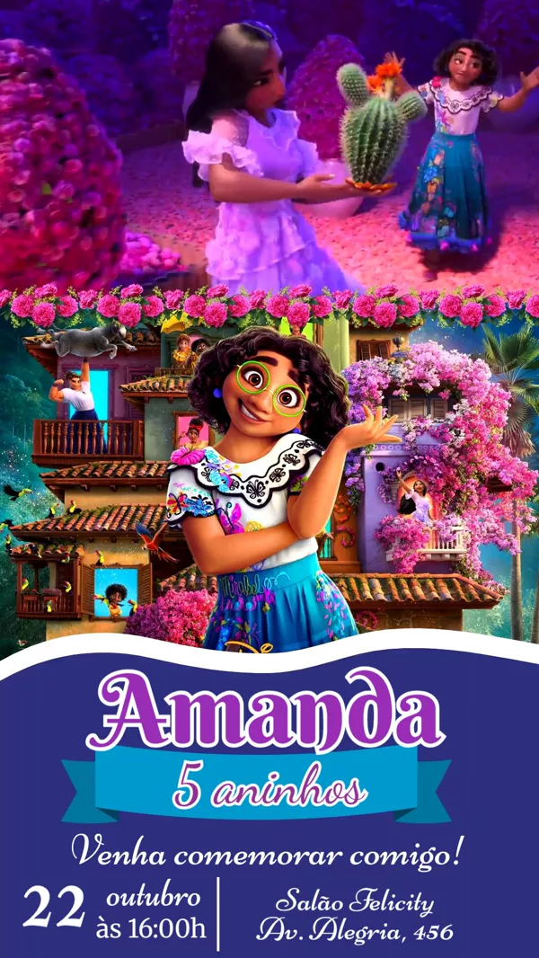 Convite Animado Aniversário Encanto Mirabel Para Editar Online