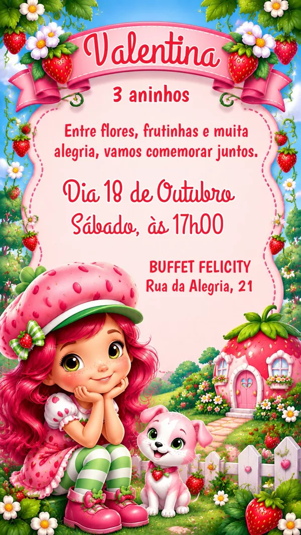 Convite Aniversário Moranguinho Infantil Para Editar Online