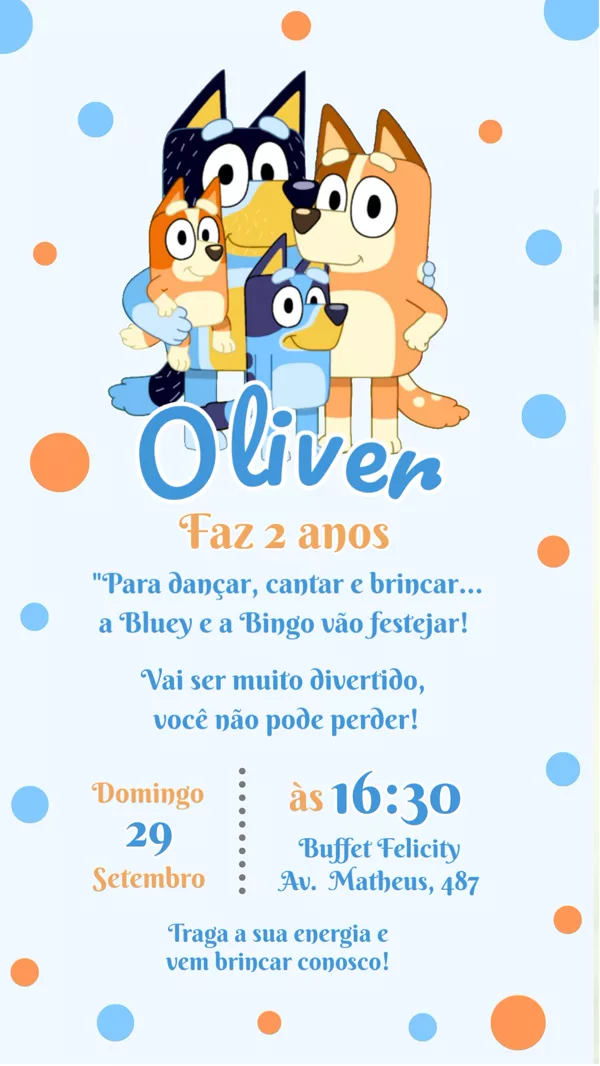 Convite Aniversário Bluey e Bingo Família Para Editar Online