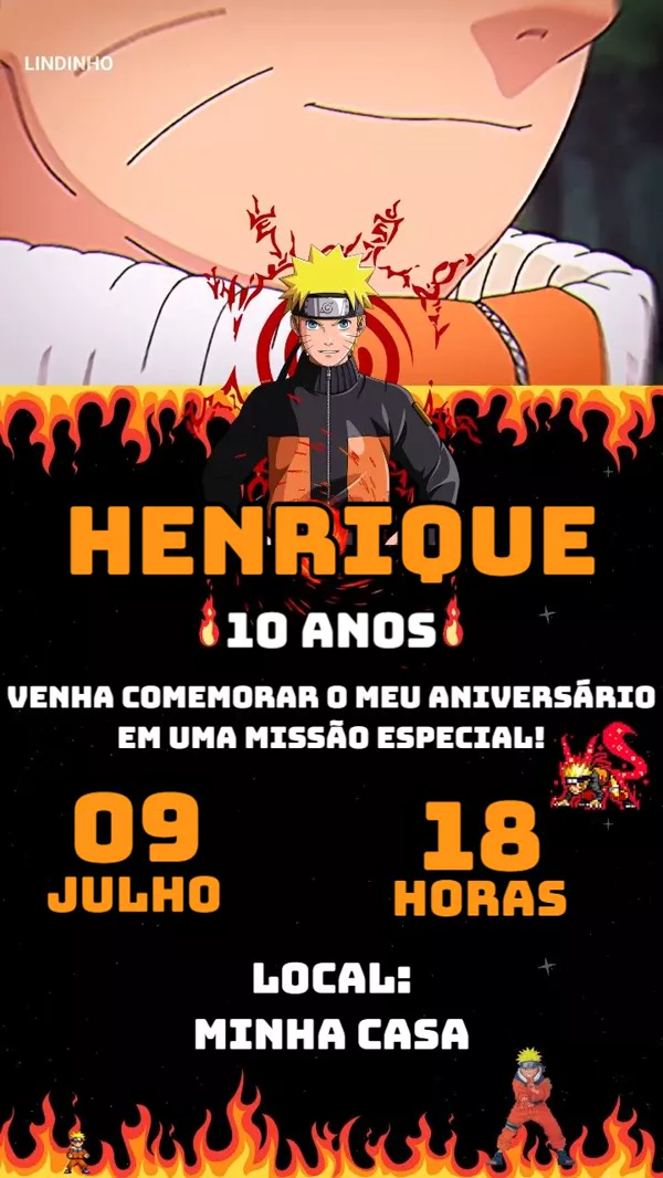 Convite Animado Aniversário Naruto Modo Kurama Para Editar Online