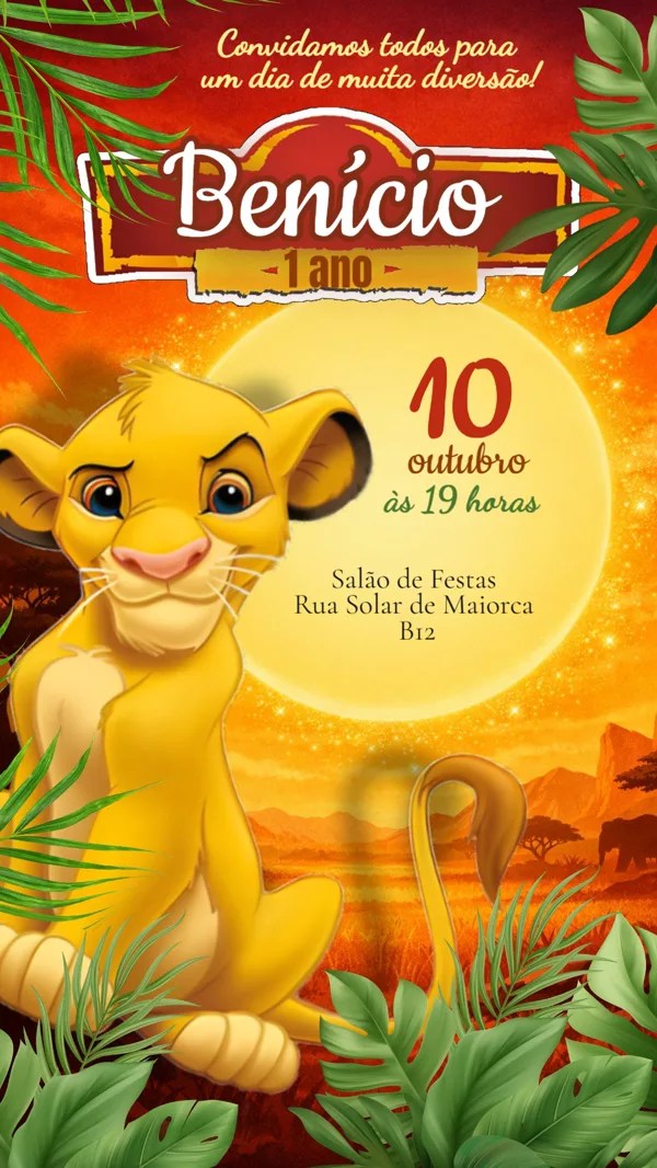 Convite Aniversário Rei Leão Simba Savana Para Editar Online