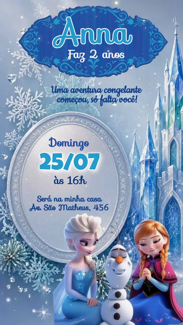 Convite Animado Aniversário Frozen Elsa Para Editar Online