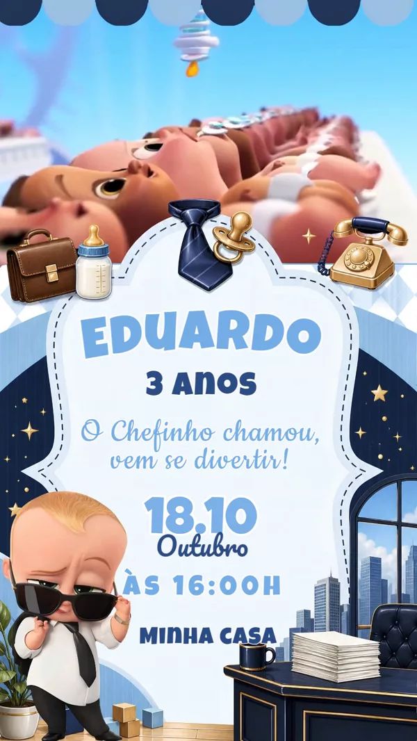 Convite Animado Aniversário Poderoso Chefinho Para Editar Online