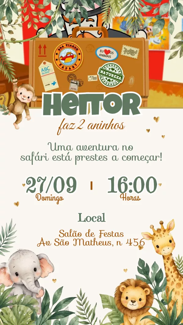 Convite Animado Aniversário Safari Baby Para Editar Online