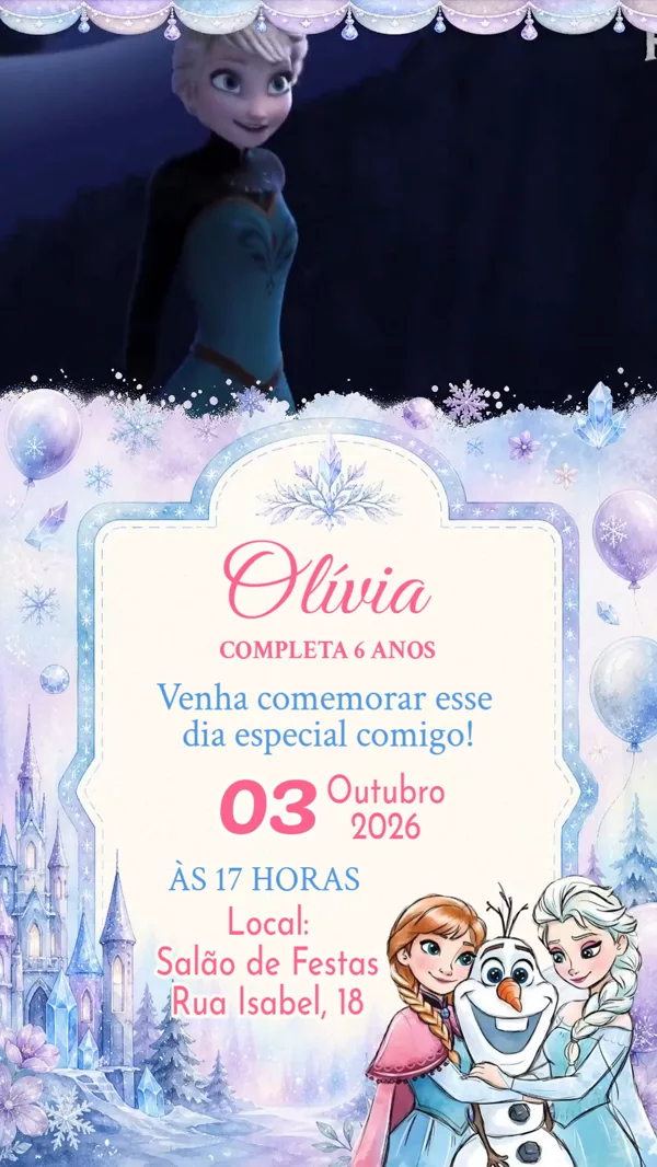Convite Animado Aniversário Frozen Aquarela Para Editar Online