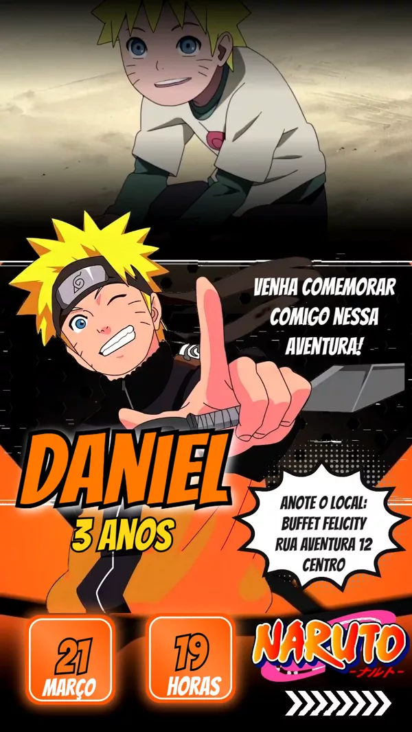 Convite Animado Aniversário Naruto Shippuden Para Editar Online