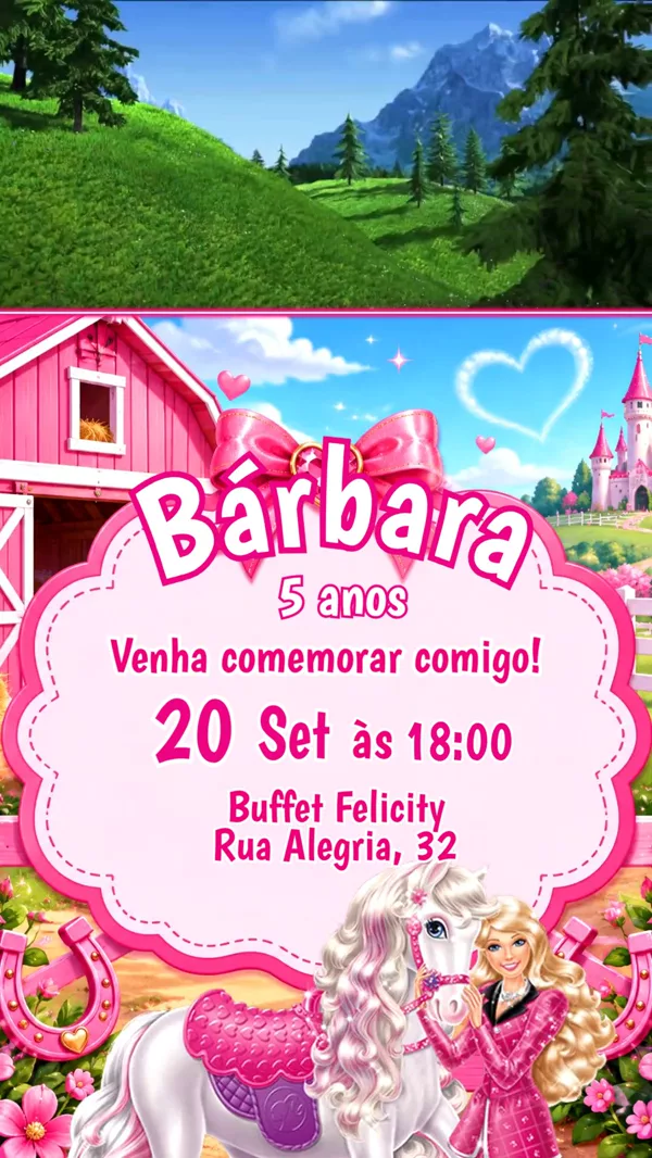 Convite Animado Aniversário Barbie Fazenda Para Editar Online