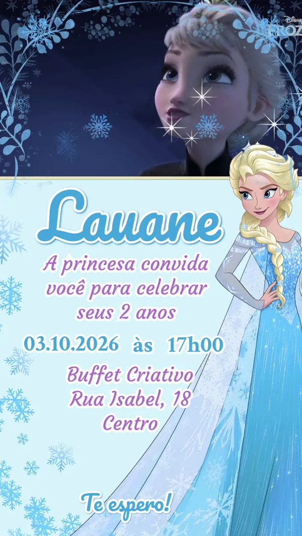 Convite Animado Aniversário Frozen Elsa Azul Para Editar Online