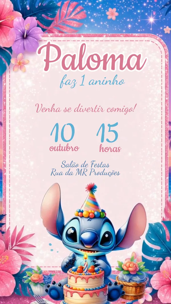 Convite Animado Aniversário Stitch Festa Tropical Para Editar Online