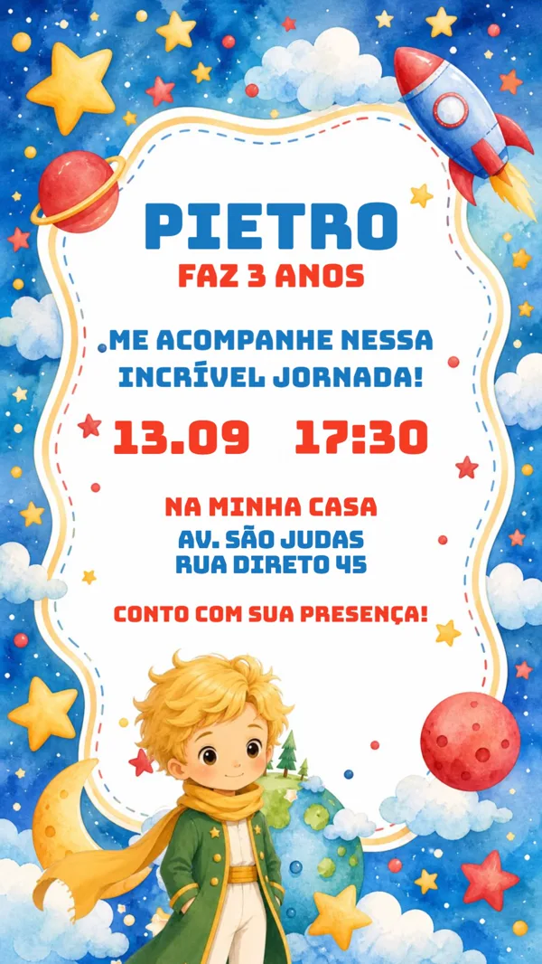 Convite Aniversário Pequeno Príncipe Espaço Para Editar Online