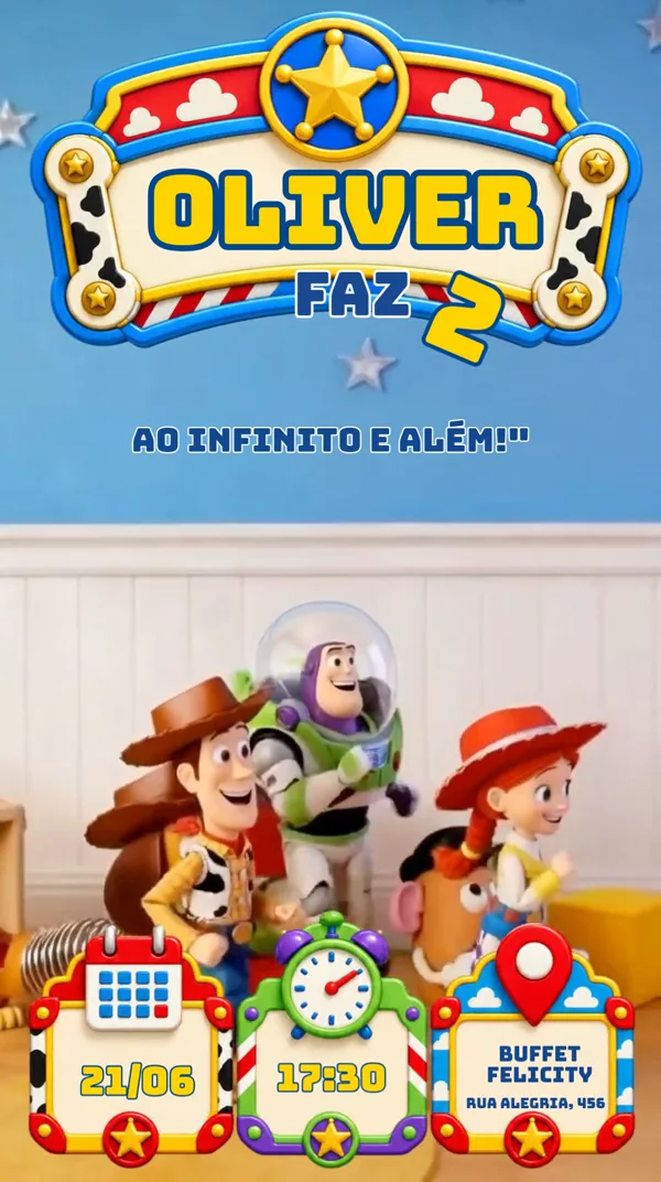 Convite Animado Aniversário Toy Story Sheriff Para Editar Online