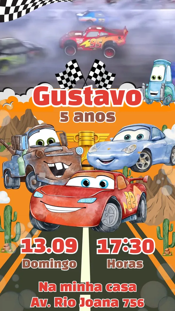 Convite Animado Aniversário Carros com Relâmpago Mcqueen