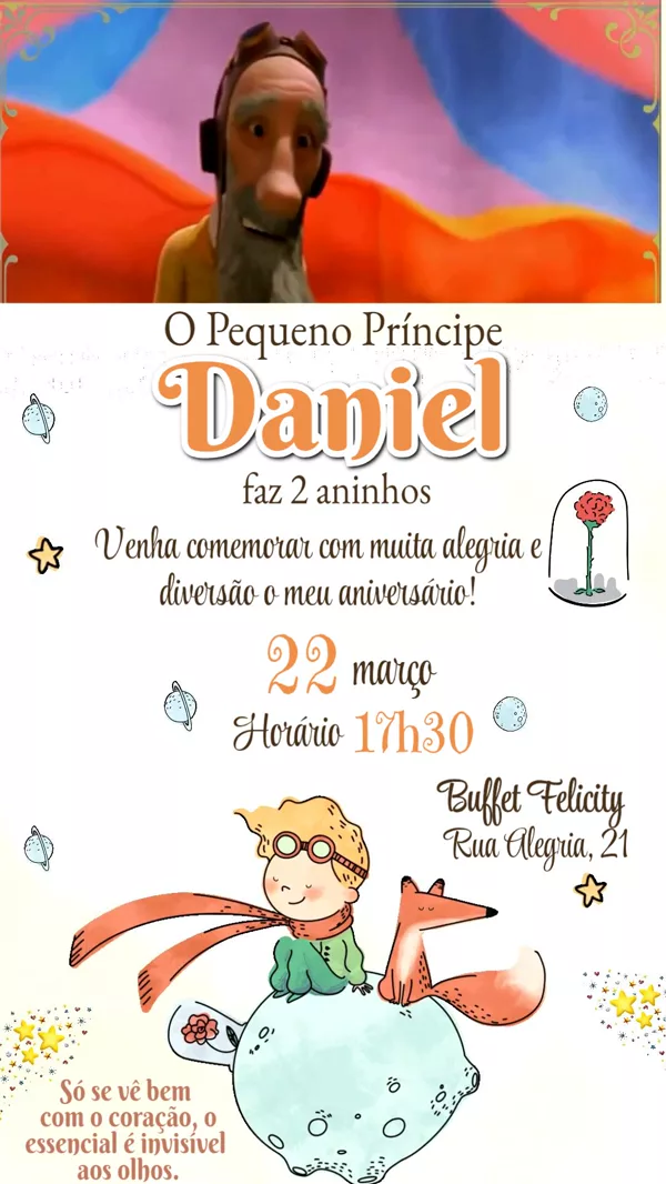 Convite Animado Aniversário Pequeno Príncipe Para Editar Online