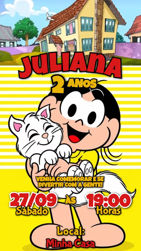 Convite Animado Aniversário Magali Gatinho Para Editar Online