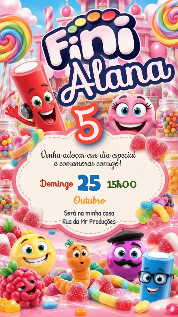 Convite Animado Aniversário Fini Doces Rosa Para Editar Online