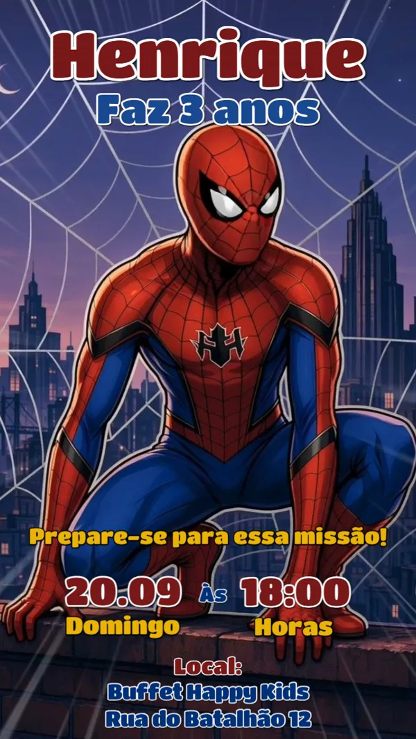 Convite Animado Aniversário Herói Homem-Aranha Para Editar Online