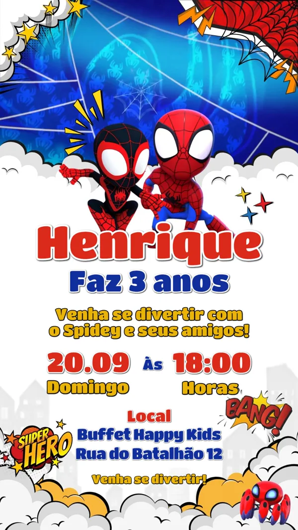 Convite Animado Aniversário Spidey Para Editar Online
