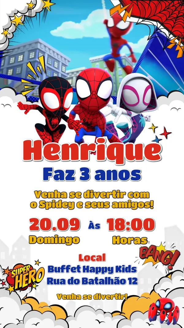 Convite Animado Aniversário Spidey Para Editar Online
