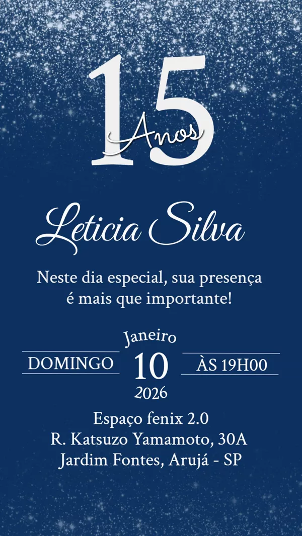 Convite Aniversário 15 Anos Azul Para Editar Online
