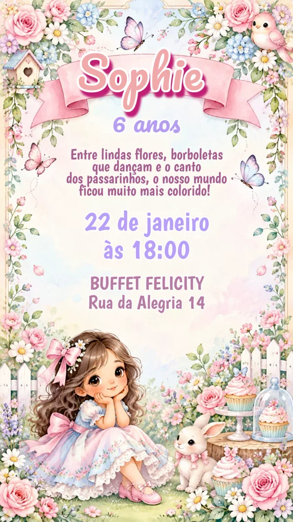 Convite Aniversário Jardim Encantado Para Editar Online