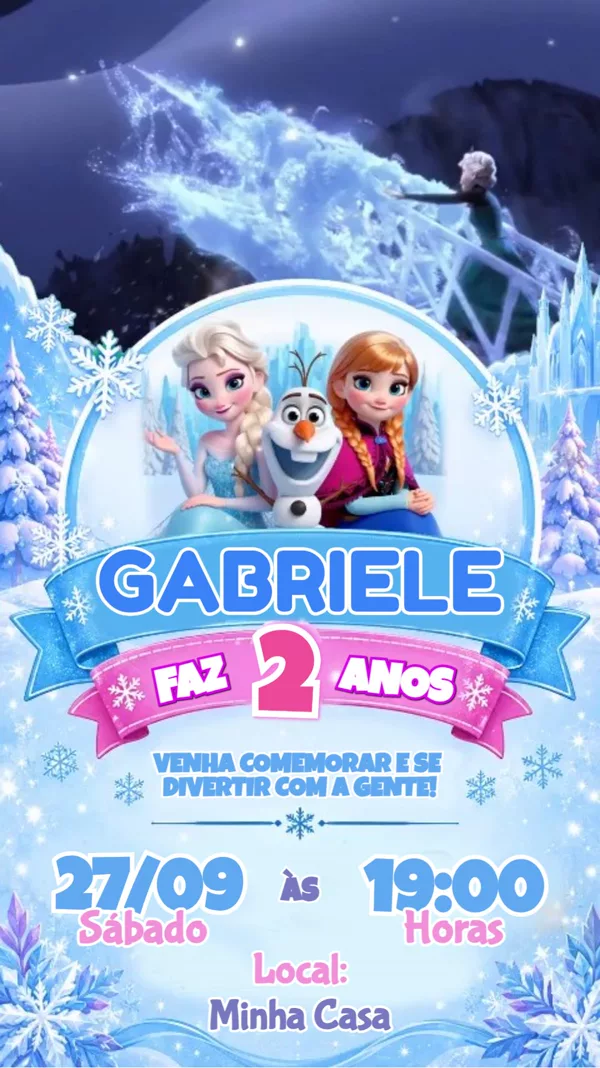 Convite Animado Aniversário Frozen Infantil Para Editar Online
