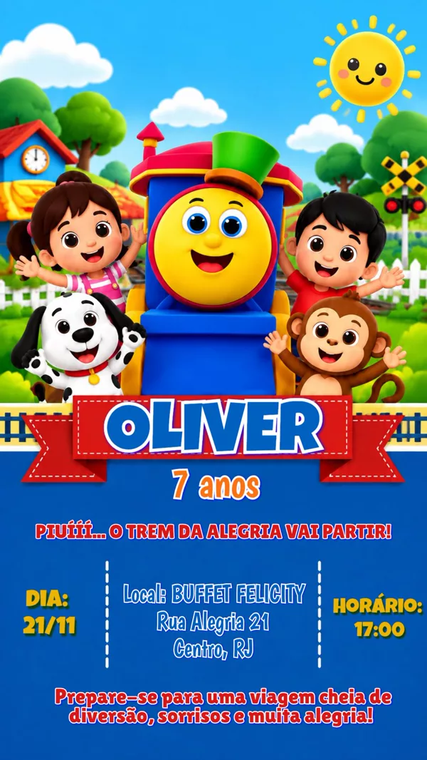 Convite Aniversário Bob o Trem Fazenda Para Editar Online