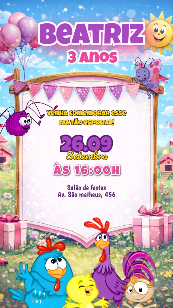 Convite Aniversário Galinha Pintadinha Menina Para Editar Online