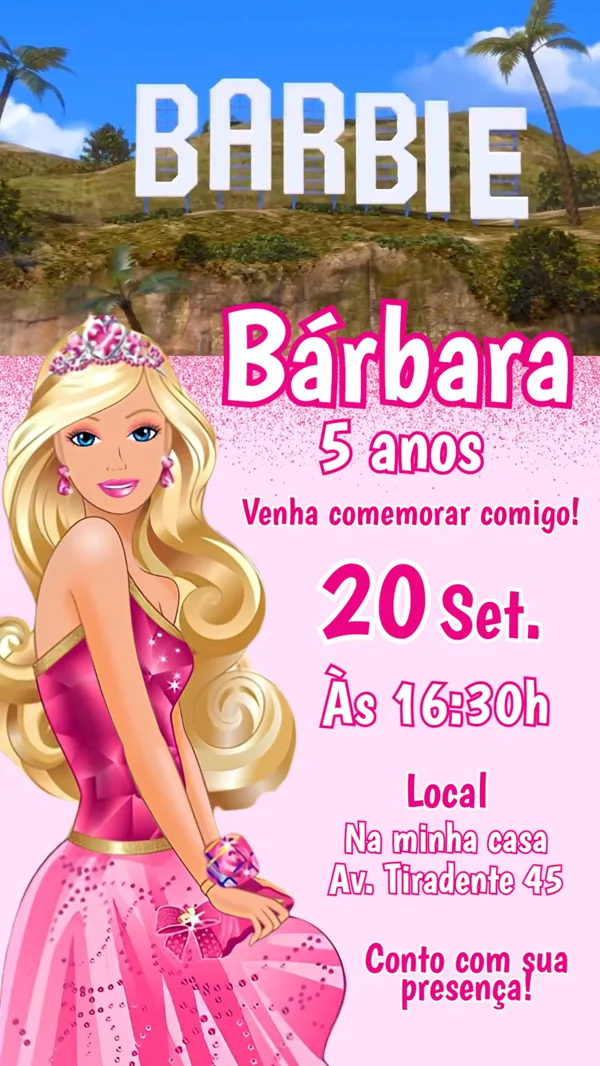 Convite Animado Barbie Malibu Para Editar Online