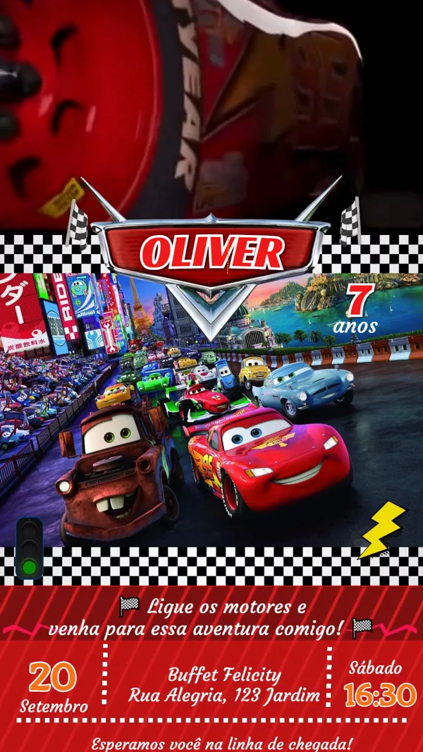 Convite Animado Aniversário Relâmpago Mcqueen Para Editar Online