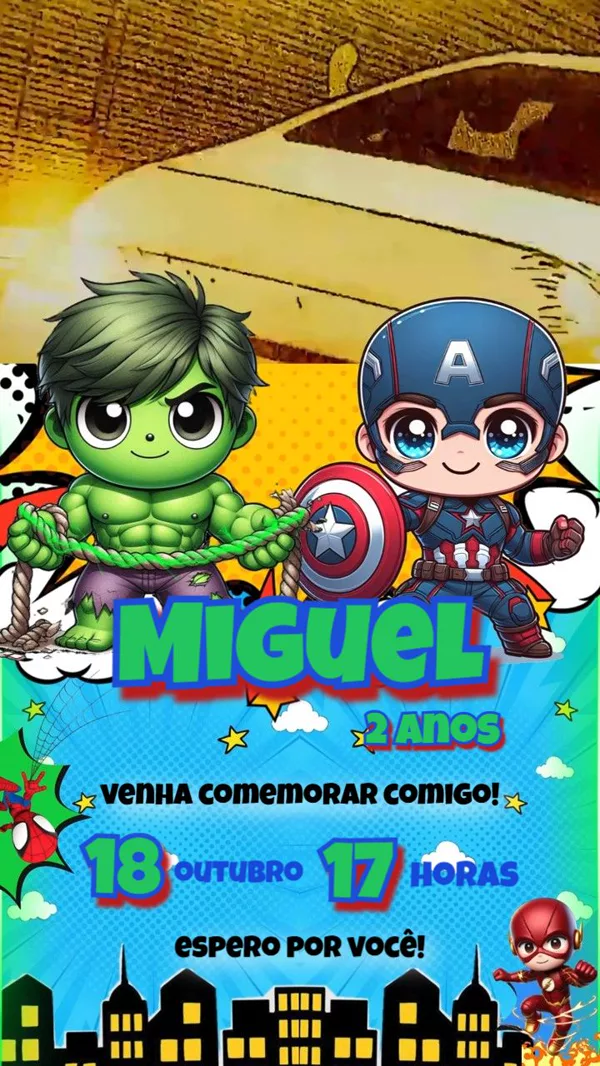 Convite Animado Aniversário Super-Heróis Baby Cidade Para Editar Online